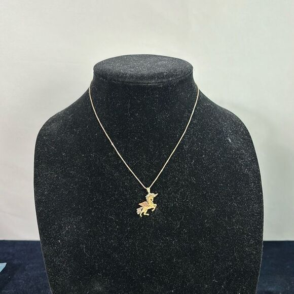 925 Chain Vermeil Gold Unicorn Necklace - Picture 1 of 8
